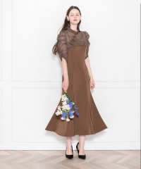 LEJA-透け感チャイナトップス付きロング丈キャミソールセットアップワンピースドレス美脚効果結婚式 パーティードレス