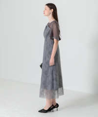 花柄刺繍オーガンジーレース切替えビスチェ風チュールロング丈美脚効果ドレス結婚式 パーティードレス