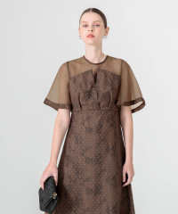 花柄刺繍オーガンジーレース切替えビスチェ風チュールロング丈美脚効果ドレス結婚式 パーティードレス