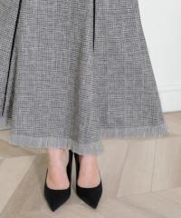 LEJA-ツイード柄半袖ジャケット釦セットアップロング丈マーメイドスカートドレス美脚効果結婚式 パーティードレス