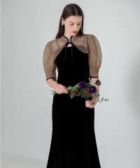 LEJA-花柄ボレロマーメイドワンピースセットアップロングドレスワンピース美脚効果結婚式 パーティードレス