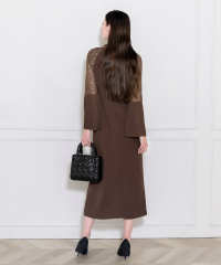 レース切替スリットAラインロングドレスワンピース美脚効果結婚式 パーティードレス