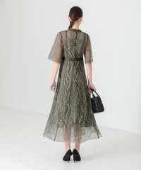 スパンコール刺繍レースプチハイネックフリルロングドレスワンピース美脚効果結婚式 パーティードレス