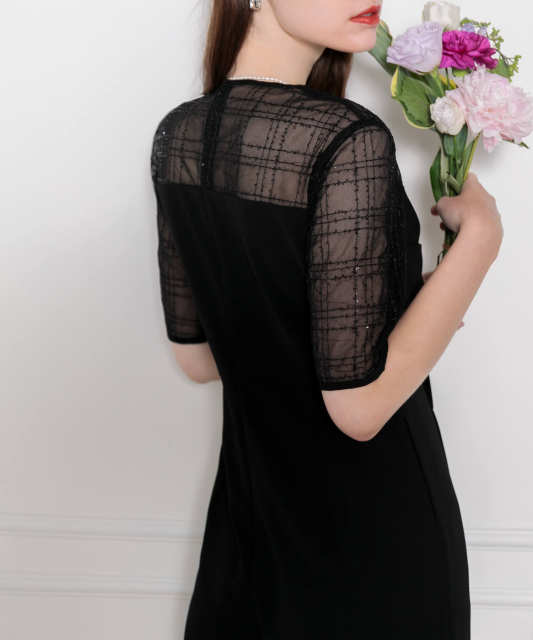 キラキラ切替胸元デザインパンツドレス結婚式 パーティードレス 