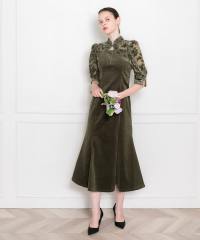 LEJA-花柄ボレロマーメイドワンピースセットアップロングドレスワンピース美脚効果結婚式 パーティードレス