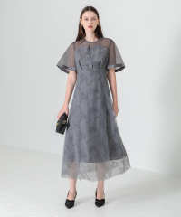 花柄刺繍オーガンジーレース切替えビスチェ風チュールロング丈美脚効果ドレス結婚式 パーティードレス