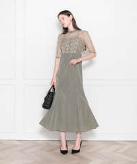 LEJA-レース花柄透け切り替えロング丈マーメイドフレアドレスワンピース結婚式 パーティードレス