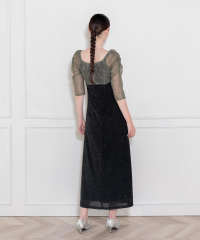 レース切替透けキラキラAラインロングドレスワンピース美脚効果結婚式 パーティードレス