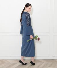 レース切替スリットAラインロングドレスワンピース美脚効果結婚式 パーティードレス