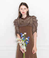 LEJA-透け感チャイナトップス付きロング丈キャミソールセットアップワンピースドレス美脚効果結婚式 パーティードレス