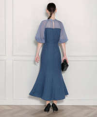 LEJA-レイヤード風異素材シアー切り替えワッフル生地美脚効果ドレス結婚式 パーティードレス