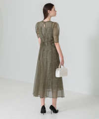 LEJA-花柄総レースパフスリーブウエストリボンキャミワンピースセットアップ美脚効果ドレス結婚式 パーティードレス