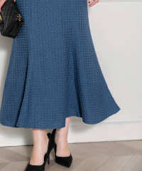 LEJA-レイヤード風異素材シアー切り替えワッフル生地美脚効果ドレス結婚式 パーティードレス