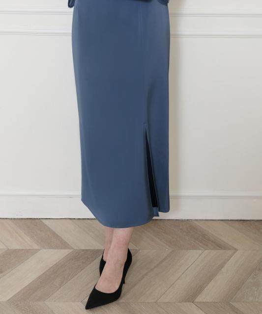 レース切替スリットAラインロングドレスワンピース美脚効果結婚式 パーティードレス