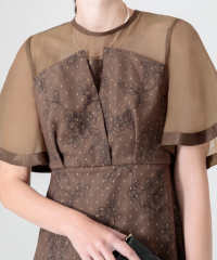 花柄刺繍オーガンジーレース切替えビスチェ風チュールロング丈美脚効果ドレス結婚式 パーティードレス