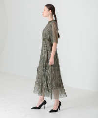 スパンコール刺繍レースプチハイネックフリルロングドレスワンピース美脚効果結婚式 パーティードレス