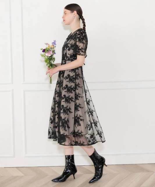 花柄後ろリボン半袖キャミワンピースセットアップドレス結婚式 パーティードレス