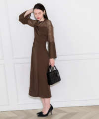 レース切替スリットAラインロングドレスワンピース美脚効果結婚式 パーティードレス