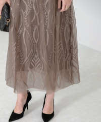 スパンコール刺繍レースプチハイネックフリルロングドレスワンピース美脚効果結婚式 パーティードレス