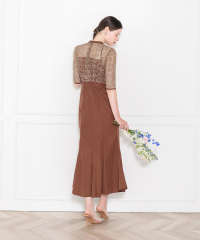 レース花柄透け切り替えロング丈マーメイドフレアドレスワンピース結婚式 パーティードレス