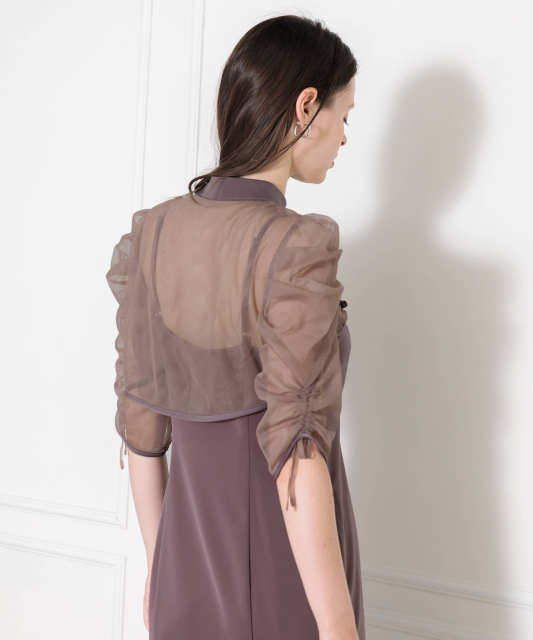 透け感チャイナトップス付きロング丈キャミソールセットアップ  