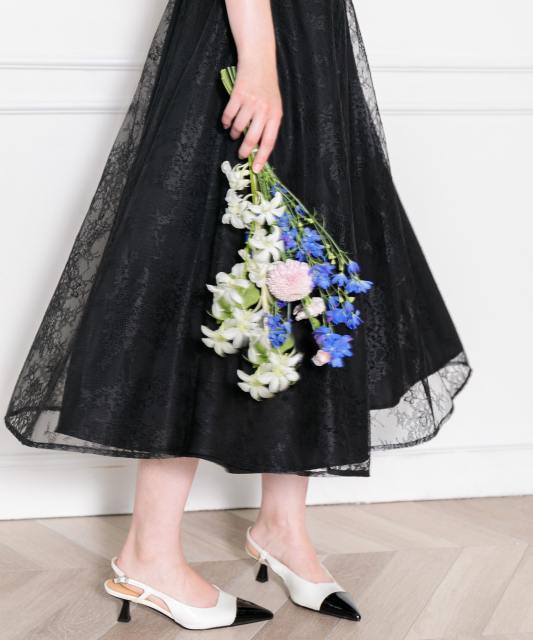 ハイネック花柄レースウエストマーク透けロングドレスワンピース美脚効果結婚式 パーティードレス