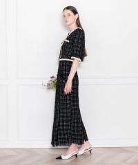 LEJA-ツイード柄半袖ジャケット釦セットアップロング丈マーメイドスカートドレス美脚効果結婚式 パーティードレス