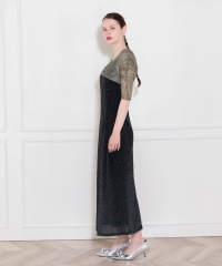 レース切替透けキラキラAラインロングドレスワンピース美脚効果結婚式 パーティードレス