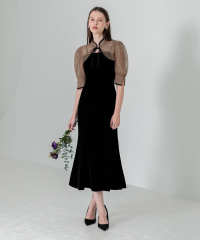 LEJA-花柄ボレロマーメイドワンピースセットアップロングドレスワンピース美脚効果結婚式 パーティードレス