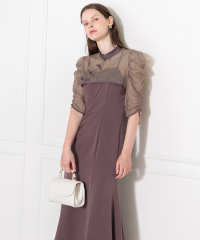 LEJA-透け感チャイナトップス付きロング丈キャミソールセットアップワンピースドレス美脚効果結婚式 パーティードレス