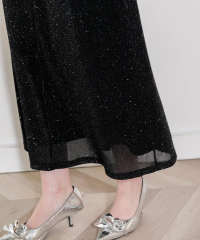 レース切替透けキラキラAラインロングドレスワンピース美脚効果結婚式 パーティードレス