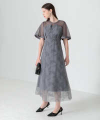 花柄刺繍オーガンジーレース切替えビスチェ風チュールロング丈美脚効果ドレス結婚式 パーティードレス