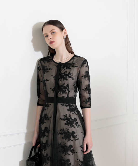 2WAY総花柄刺繍レース五分袖キャミワンピースセットアップドレス美脚  