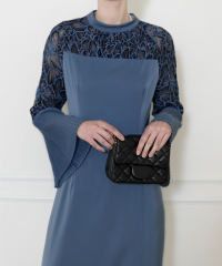 レース切替スリットAラインロングドレスワンピース美脚効果結婚式 パーティードレス