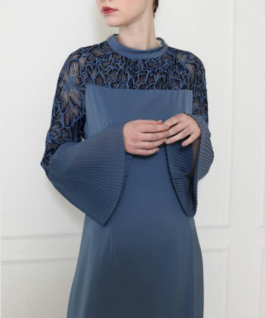 レース切替スリットAラインロングドレスワンピース美脚効果結婚式 パーティードレス