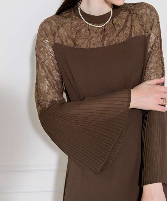 レース切替スリットAラインロングドレスワンピース美脚効果結婚式 パーティードレス