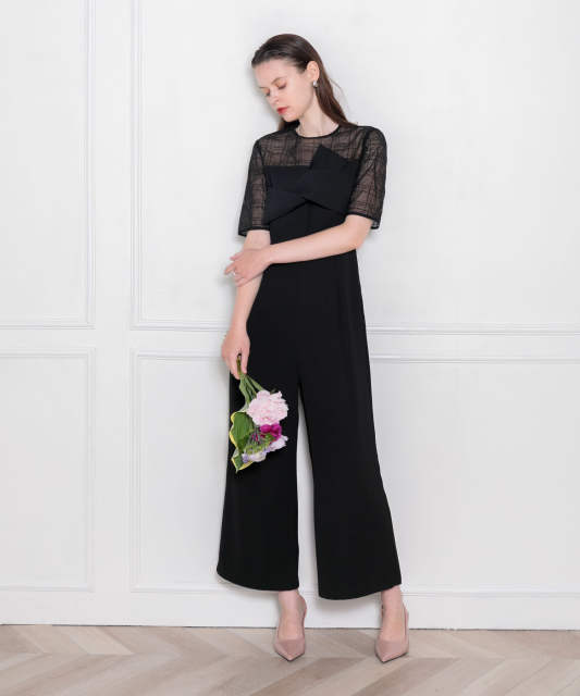 LEJA-キラキラ切替胸元デザインパンツドレス結婚式 パーティードレス