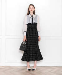 LEJA-2WAY襟付き異素材マーメードロングドレスワンピース美脚効果結婚式 パーティードレス