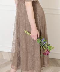 ハイネック花柄レースウエストマーク透けロングドレスワンピース美脚効果結婚式 パーティードレス