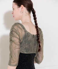 レース切替透けキラキラAラインロングドレスワンピース美脚効果結婚式 パーティードレス