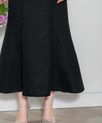 LEJA-レイヤード風異素材シアー切り替えワッフル生地美脚効果ドレス結婚式 パーティードレス