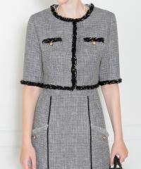 LEJA-ツイード柄半袖ジャケット釦セットアップロング丈マーメイドスカートドレス美脚効果結婚式 パーティードレス