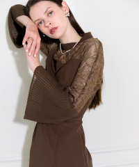 レース切替スリットAラインロングドレスワンピース美脚効果結婚式 パーティードレス