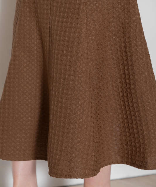 EJA-2WAYオフショルダーパフスリーブワッフル生地マーメイドワンピースロングドレス美脚効果結婚式 パーティードレス