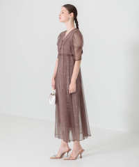 花柄総レースパフスリーブウエストリボンキャミワンピースセットアップ美脚効果ドレス結婚式 パーティードレス