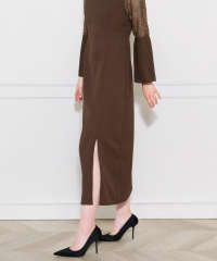 レース切替スリットAラインロングドレスワンピース美脚効果結婚式 パーティードレス