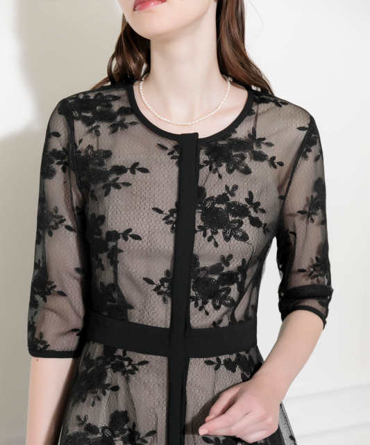 2WAY総花柄刺繍レース五分袖キャミワンピースセットアップドレス美脚  