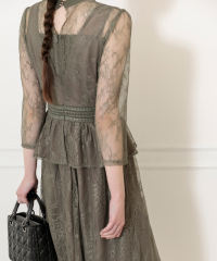 ビスチェ風レース花柄透けフレア美脚効果ロングワンピースドレス結婚式 パーティードレス