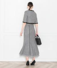 LEJA-ツイード柄半袖ジャケット釦セットアップロング丈マーメイドスカートドレス美脚効果結婚式 パーティードレス