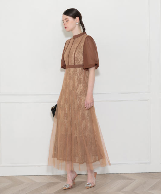 美脚効果ハイウエストチュールレース切り替えドレス結婚式(TV紹介アイテム) パーティードレス